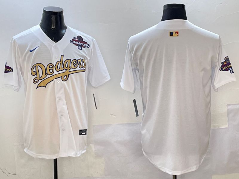 Men Los Angeles Dodgers Blank White Champion gold character 2025 Nike MLB Jersey style 2